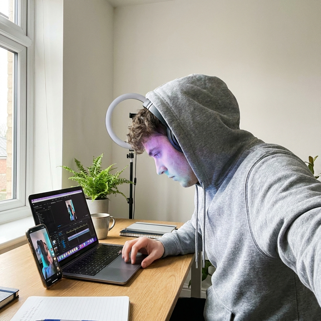 Clipping short-form video at a desk